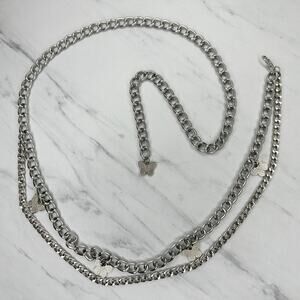 Butterfly Charm Silver Tone Metal Chain Link Belt One Size (OS) ✨
